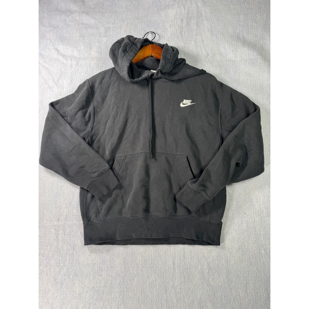 Nike Sportswear Club Fleece Hoodie Mens Small Black Pullover Futura Logo Faded
